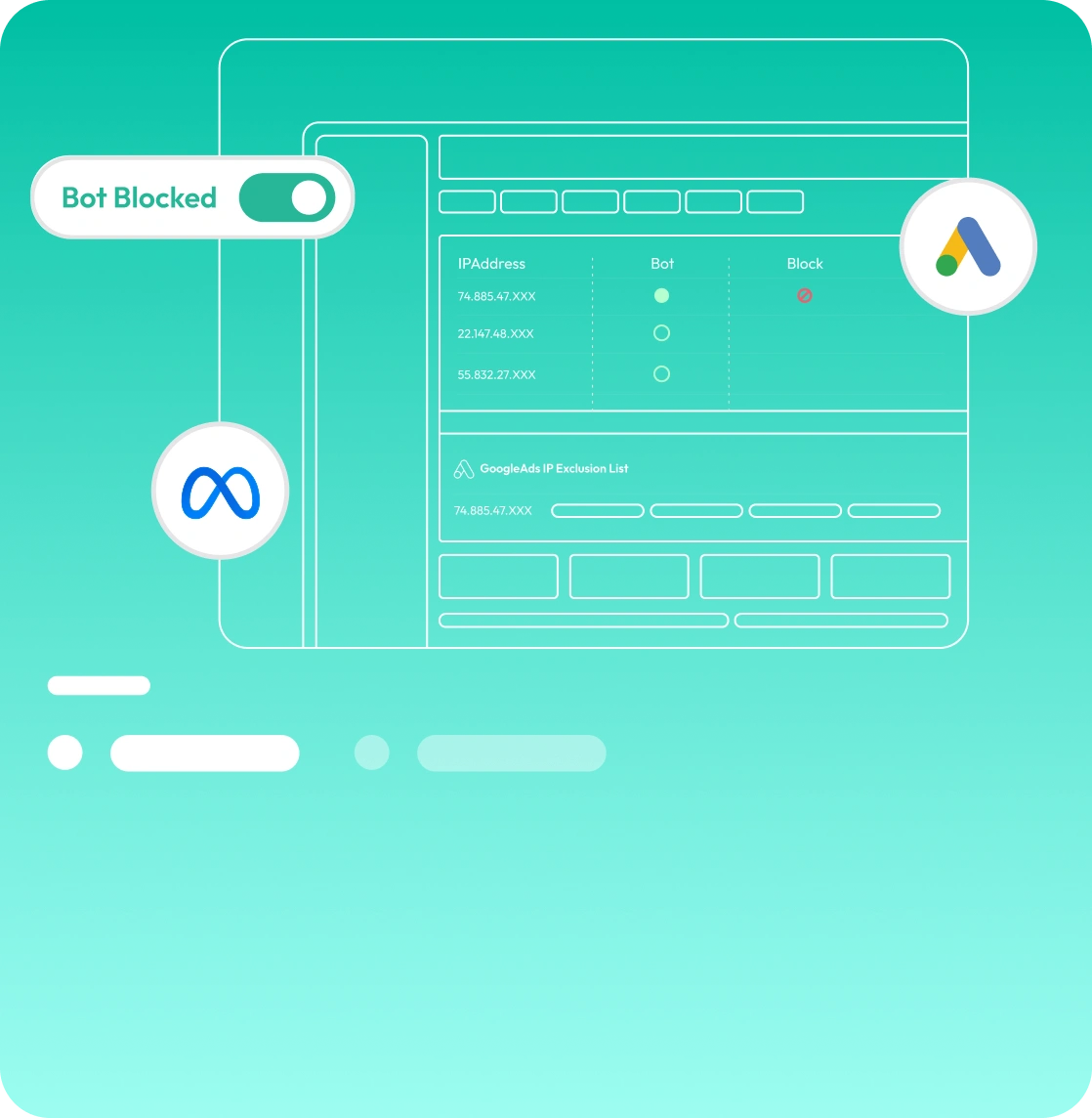 Web interface showing bot blocking and IP exclusion list